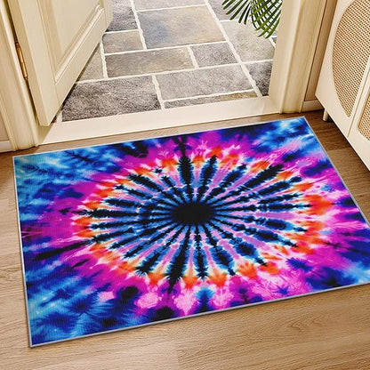 Tie Dye Rugs for Bedroom - 2x3 ft, Mandala Hippie Rug, Colorful Psychedelic Area Rug, Blue and Pink Abstract Washable Door Mat for Entryway, Kitchen, Multicolor Tie Dye Home Decor & Gifts