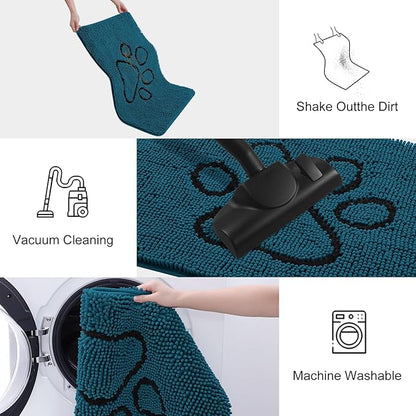 Smiry Dog Door Mat for Muddy Paws, Absorbent Dirt Trapper Non Slip Quick Dry Washable Chenille Mat for Mud Dogs, Entry Rug for Indoor and Outdoor (48x30 Inches, Atlantic Blue and Black)