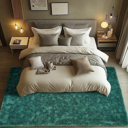 Zentavio Emerald Green Rugs for Bedroom 5x8 Dark Green Area Rugs for Living Room Fluffy Fake Grass Large Carpet for Kids Room Playroom Furry Shag Aesthetic Soft High Pile Washable Home Decor