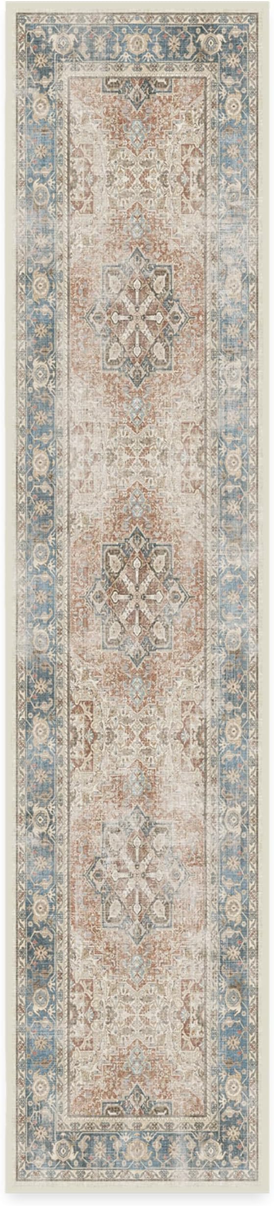 RUGGABLE Washable Vintage Runner Rug – Kamran Coral 2.5x12, Stain-Resistant, Non-Slip Hallway Runner – Machine Washable Rug for Hallway, Entryway, Living Room & Kitchen–with Standard Pad
