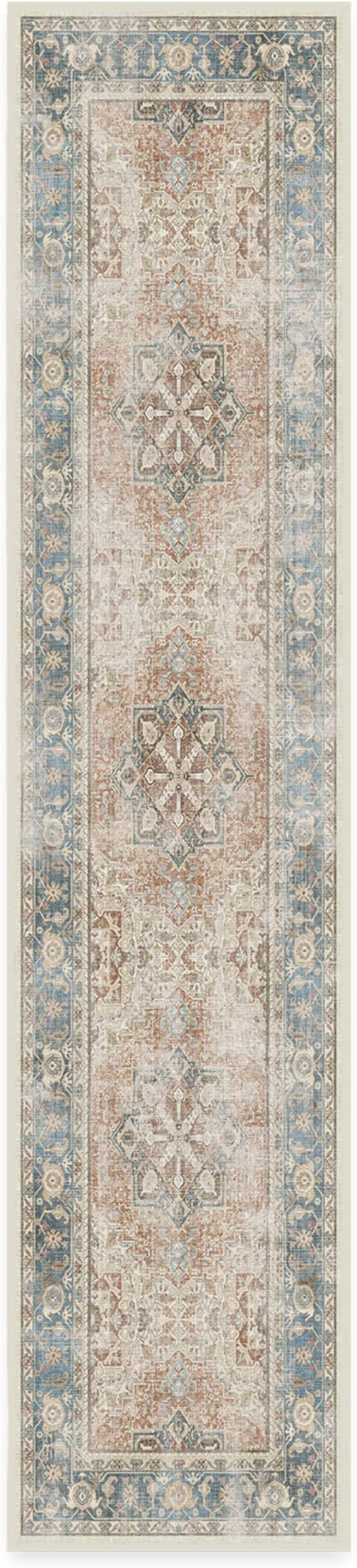 RUGGABLE Washable Vintage Runner Rug – Kamran Coral 2.5x12, Stain-Resistant, Non-Slip Hallway Runner – Machine Washable Rug for Hallway, Entryway, Living Room & Kitchen–with Standard Pad