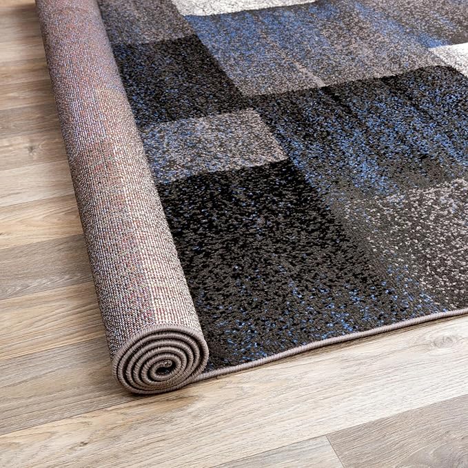 Rugshop Blue Modern Distressed Boxes Runner Rug — Non-Shedding for Hallway, Entryway and Kitchen 2' x 7'