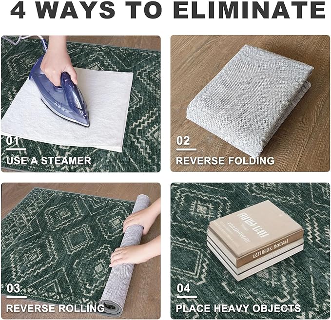 KILOCOCO Boho Entryway Rug 2x3 Printed Small Area Rug Indoor Door Mat Machine Washable Kitchen Rugs Super Soft Non Slip Throw Rugs for Bedroom Entrance Geometric Laundry Room, Green