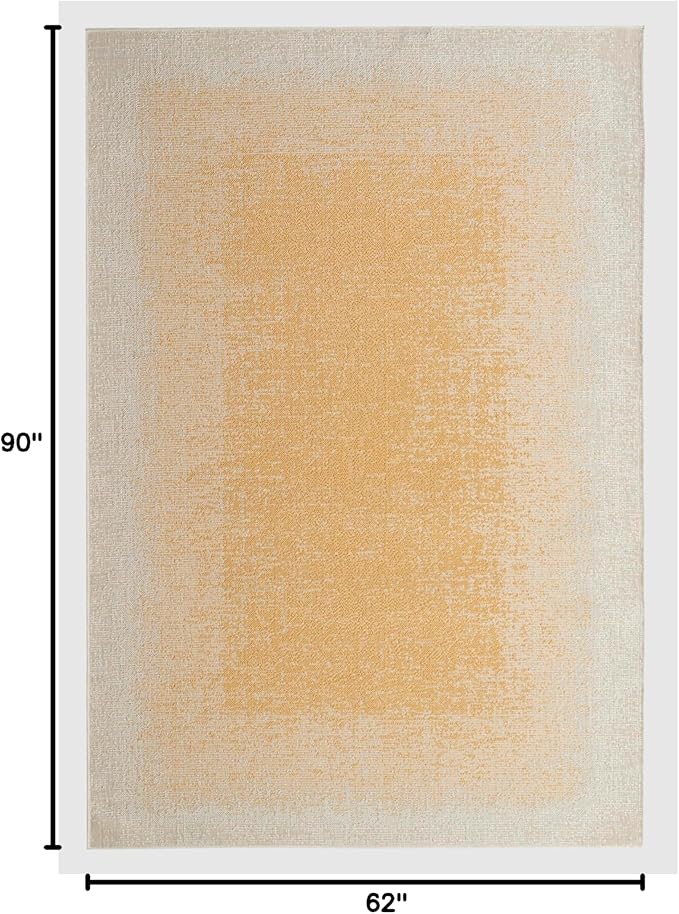 FH Home Outdoor Rug - Waterproof Easy to Clean Stain Resistant - Patio Indoor Outdoor Porch Deck Balcony Entryway - Ombre Modern - Dhruva - Yellow - 5ft 2in x 7ft 6in