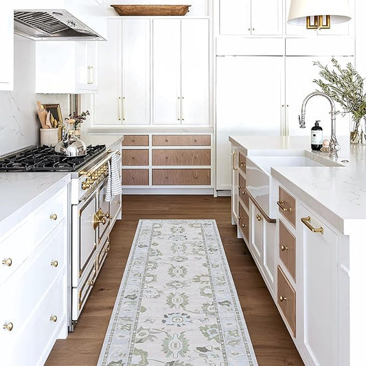 Fame Living Cream Beige Oushak Rug, Modern Rugs, Vintage, Turkish, Eclectic, Floral, Pastel, Washable, Small Throw, Accent Area Rug for Living Room, Bedroom, Kitchen, Bathroom, 2'5"x4'9"