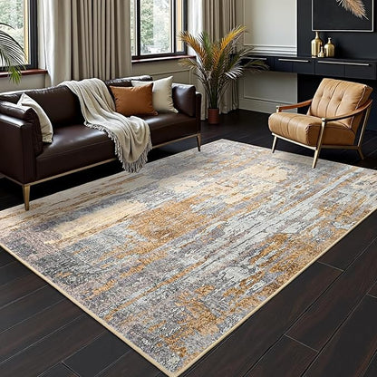 Toneed Abstract Area Rug Modern Washable Rug Soft Non Slip Rug Low Pile for Bedroom Living Room Dining Room Camel 8x10 Feet