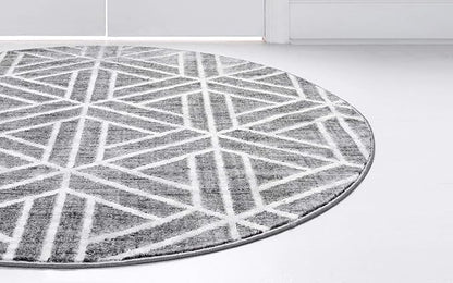 Rugs.com Lattice Trellis Collection Rug – 8 Ft Round Gray Low-Pile Rug Perfect for Kitchens, Dining Rooms
