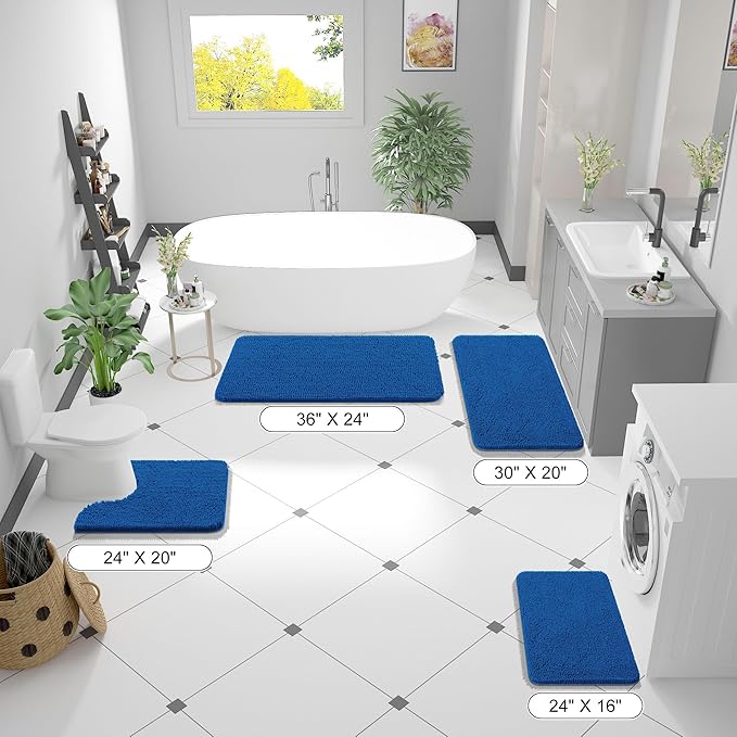 OLANLY Bathroom Rugs 30x20, Extra Soft Absorbent Chenille Bath Rugs, Rubber Backing Quick Dry, Machine Washable Bath Mats for Bathroom Floor, Tub and Shower, Home Decor Accessories, Deep Navy Blue