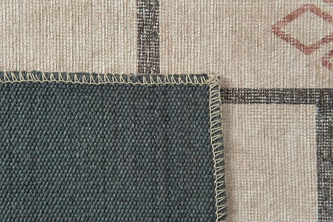 Revival Rugs Funk 5'x8' Zero-Shedding Area Rug for Living Room Bedroom - Oeko-TEX Certified, Low Pile, Spot Clean, Beige, Cream