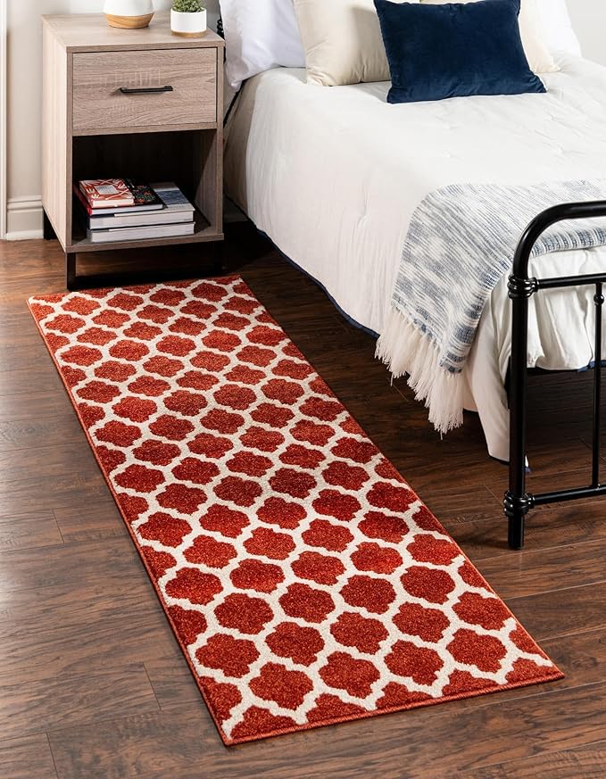 Rugs.com Lattice Collection Rug – 16 Ft Runner Light Terracotta Medium-Pile Rug Perfect for Hallways, Entryways