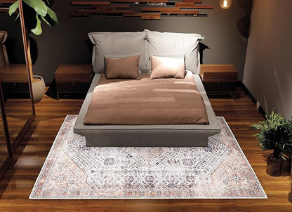Bloom Rugs Washable Non-Slip 3' x 5' Rug - Sand/Orange/Purple Traditional Medallion Area Rug for Living Room, Bedroom, Dining Room, and Kitchen - Exact Size: 3' x 5'