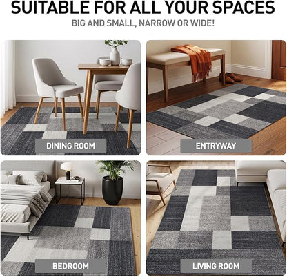Rugshop Gray Modern Geometric Boxes Non-Slip Area Rug Non-Shedding for Living Room, Dining Room and Bedroom, 6'6" x 9'