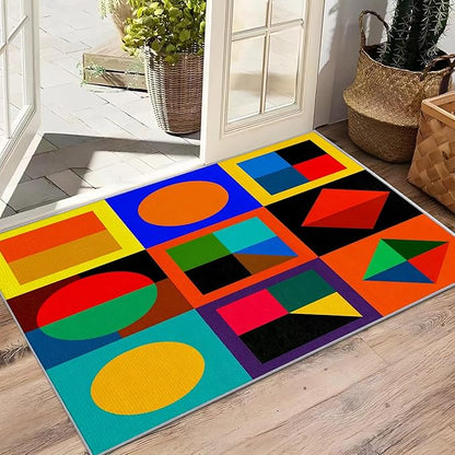 Geometric Rug 3x5 - Colorful Abstract Modern Funky Rugs for Bedroom Non Slip Low Pile Machine Washable Area Rugs for Living Room Kitchen, Geometric Carpet House Decor & Gifts