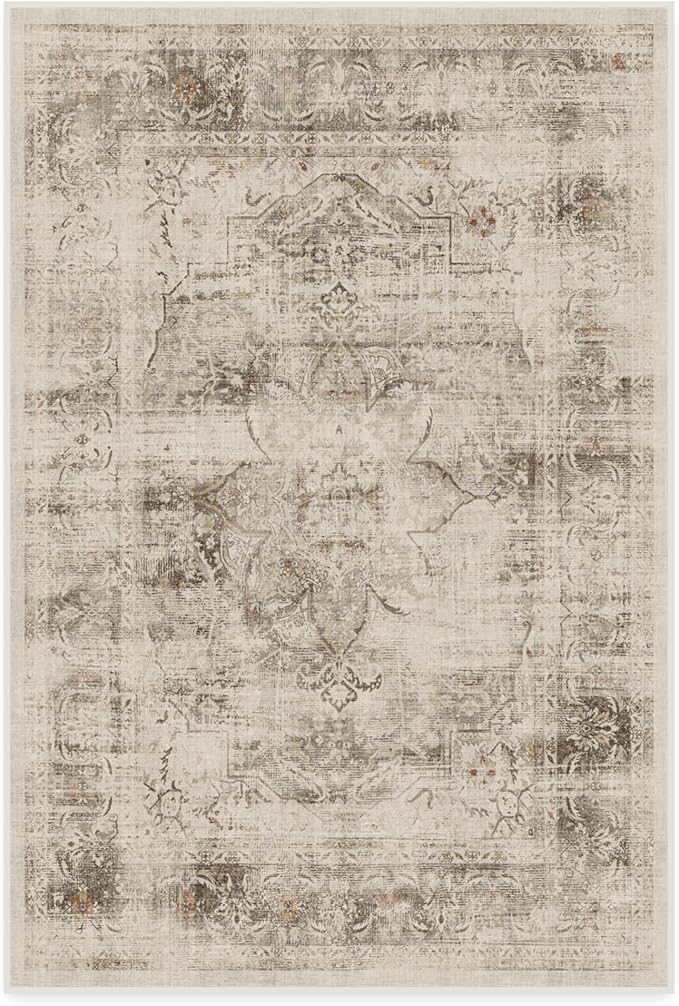 RUGGABLE Washable Vintage Area Rug – Sarrah Hazel 4x6, Stain-Resistant, Non-Slip – Medium Machine Washable Rugs for Living Room, Bedroom, Hallway, Entryway & Office–with Standard Pad