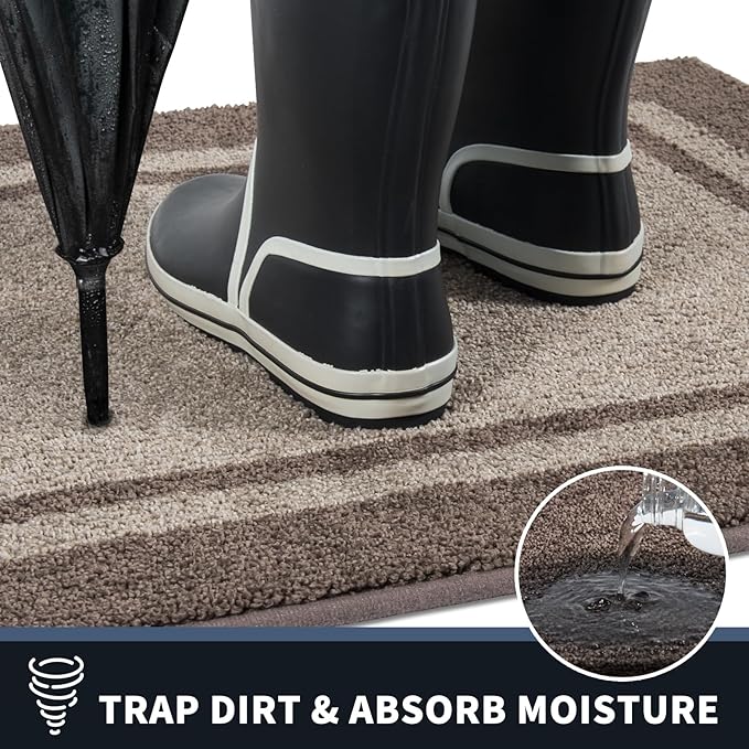 PURRUGS Dirt Trapping Door Mat 24" x 70", Non-Slip/Skid Machine Washable Entryway Rug, Shoes Scraper, Area Rug, Super Absorbent Welcome Mat for Muddy Wet Shoes and Paws, Beige & Grayish Brown