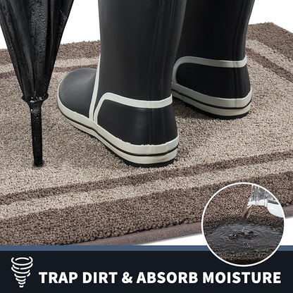 PURRUGS Dirt Trapping Door Mat 32" x 48", Non-Slip/Skid Machine Washable Entryway Rug, Shoes Scraper, Area Rug, Super Absorbent Welcome Mat for Muddy Wet Shoes and Paws, Beige & Grayish Brown