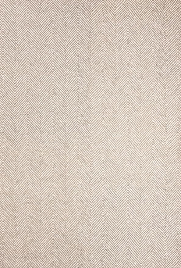 Modern Herringbone Chevron Collection Handcrafted Wool Area Rug - Durable, Zigzag Pattern, for High Traffic, Contemporary Design for Living Room, Bedroom, Dining Room Decor (Sand Beige, 7' x 9')
