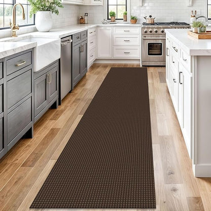 Braided Runner Rug 2x12 Ft Washable Runners for Hallways Non Slip Rubber Backed Kitchen Runners Cotton Extra Long Entryway Runner Indoor, Woven Carpet for Hall Entryway, Brown