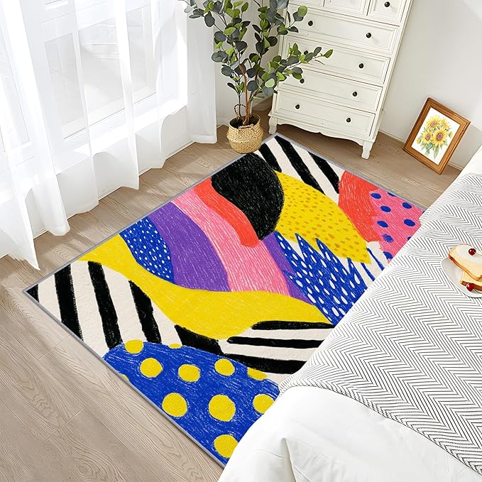 Pop Art Rug - 8x10 Rug,Colorful Abstract Area Rugs,Hippie Aesthetic Funky Non Slip Shed Resistant Extra Large Carpets Home Decor #C013