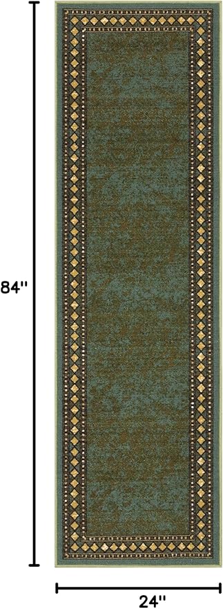 Antep Rugs Alfombras Modern Bordered 2x7 Non-Skid (Non-Slip) Low Profile Pile Rubber Backing Indoor Area Runner Rugs (Green, 2' x 7')