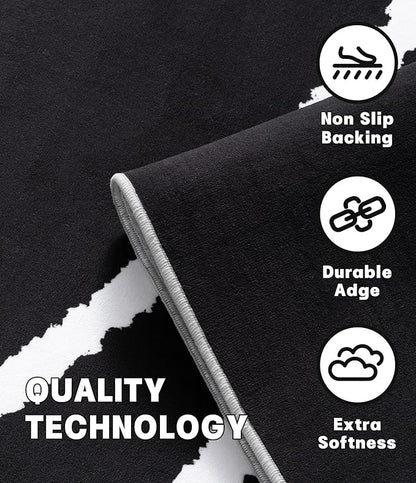 YIHOUSE Black Modern Area Rug 6x9,Abstract Rugs for Bedroom,Black and White Geometric Rug,Minimalist Wave Rug,Dark Washable Area Rugs 6x9 Non Slip Rugs for Living Room，Office