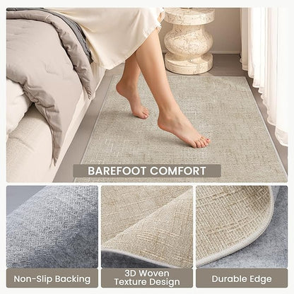 Art&Tuft 2x5 Runner Rug - Washable Runner Rugs, Non-Slip Runner Rug for Hallway, High Low Pile Textured Stripe 2x5 Rug Runner Throw Carpet for Entrance Entryway Bedroom Living Room Kitchen, Beige