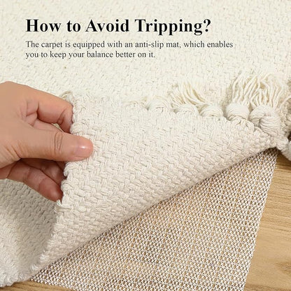 Collive Kitchen Runner Rug 2' x 4.3' ft, Washable Bathroom Rugs Non Slip Hand Woven Reversible Rug for Entryway, Modern Farmhouse Bedroom Carpet for Hallway Front Door Decor, White/Beige