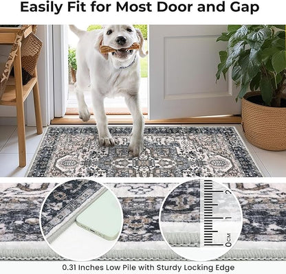 KOZYFLY Runners for Hallways 3x16 Ft Extra Long Washable Faux Wool Thin Hallway Rug Printed Carpet for Entryway Bedroom Staircase Kitchen Laundry Room Floor Decor, Black/Taupe/Beige
