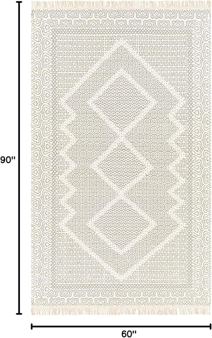 Mark&Day Wool Rugs, 5x7 Nishnabotny Cottage Light Gray Area Rug, Grey Beige Carpet for Living Room, Bedroom or Kitchen (5' x 7'6")