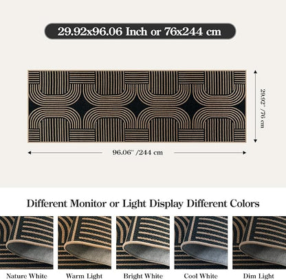 Lahome Modern Geometric Black Runner Rug, 2x8 Indoor Outdoor Hallway Kitchen Runner Rug with Rubber Backing, Farmhouse Washable Non Slip Non Shedding Floor Carpet for Bedroom Entry Patio