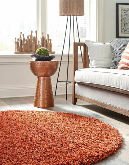 Unique Loom Solid Shag Collection Area Rug (4' 1" Round, Terracotta)