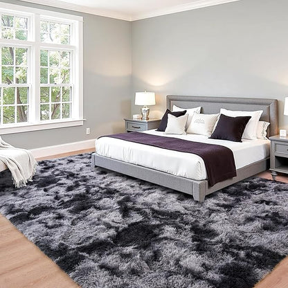 Beglad Shag Rugs for Living Room, Area Rugs 5x7 Feet Upgrade Anti-Skid Modern Minimalist Style Memory Foam Rugs for Bedroom, Indoor Carpet Suitable for Boys Room Decor, Tie-Dyed Dark Grey