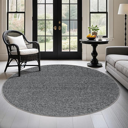 LBRO2M Easy Jute Solid Area Rug 4X4 Round Washable Rugs for Living Room Dining Room Bedroom Natural Jute Look Indoor Outdoor Rug Durable, Solid Non Shedding Eco Friendly (4X4 Black Gray)