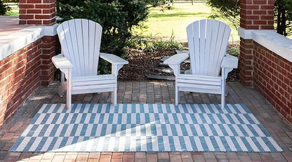 Unique Loom Outdoor Striped Collection Area Rug - Striped (5' 1" x 8' Rectangle, Light Aqua/Ivory)