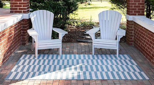 Unique Loom Outdoor Striped Collection Area Rug - Striped (5' 1" x 8' Rectangle, Light Aqua/Ivory)