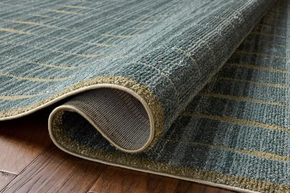 Loloi Chris Loves Julia Calvin Collection CLV-02 Ocean/Olive 2'-7" x 10'-0" Runner Rug Checkered Neutral Soft Living Room Bedroom Carpet