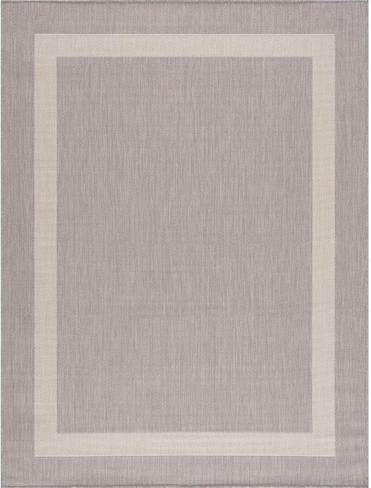 CAMILSON Outdoor Rug 9x12,Large Modern Outside Rugs for Patios Porches Waterproof Durable Washable Non-Shedding, Easy-to-Clean Indoor Outdoor Area Carpet (9 x 12, Bordered - Gray/White)