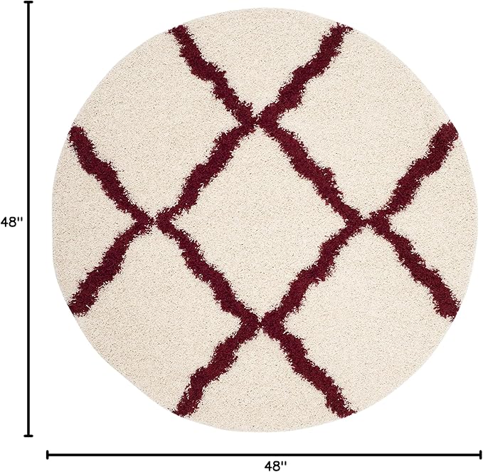 SAFAVIEH Dallas Shag Collection Area Rug - 4' Round, Ivory & Red, Trellis Design, Non-Shedding & Easy Care, 1.5-inch Thick Ideal for High Traffic Areas in Living Room, Bedroom (SGD257R)