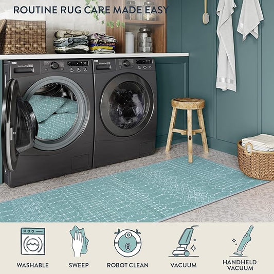 Lahome Moroccan Entry Rugs for Inside House 2x3 Non-Slip Washable Front Indoor Door Mat Entrance Rubber Backing Untra-Thin Small Kitchen Rug, Geometric Print Inside Doorway Rug for Bathroom Sink