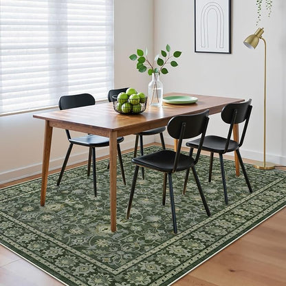 LIVEBOX Washable Area Rug 8x10 - Large Green Boho Living Room Rug Vintage Rugs for Bedroom, Non-Slip Retro Floral Carpet Print Distressed Accent Rugs for Dining Room Home Office