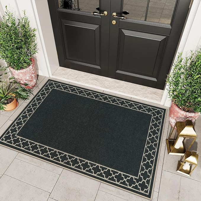 OJIA Easy Jute Front Door Mats Black Outdoor Rug 3x5, Washable Entryway Rug Indoor Doormat Bordered Indoor Outdoor Rugs Non-Slip Entry Rugs Farmhouse Area Rug for Porch Kitchen Living Room