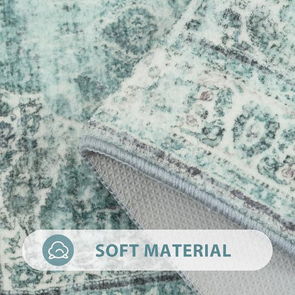 Uphome Bathroom Rugs Runner, Distressed Farmhouse Boho Sage Green Bath Mat, Non Slip Washable Long Bath Rugs, Vintage Traditonal Soft Velvet Bathroom Runner for Bathtub Sink Shower, 18x47 inch