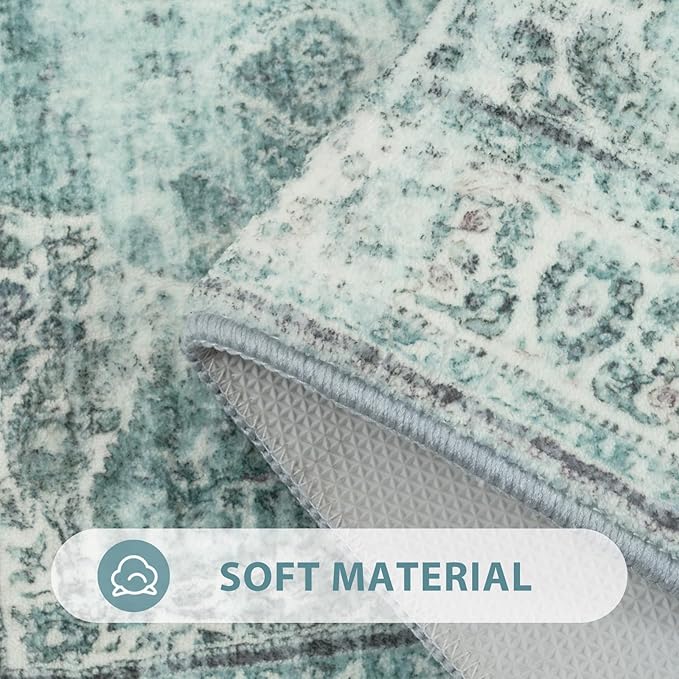 Uphome Boho Bathroom Rugs, Distressed Farmhouse Sage Green Bath Mat, Comfy Velvet Small Bath Rugs Non Slip Washable, Vintage Oriental Toilet Rug for Sink Shower Vanity, 18x26 inch