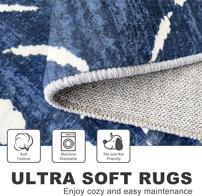 KILOCOCO Hallway Runner Rug 3x10 Runners for Hallways Washable Runner Soft Non Slip Printed Geometric Rubber Backed Low-Pile Rug Runners for Bedroom Kitchen Living Room Boho Rugs, Blue