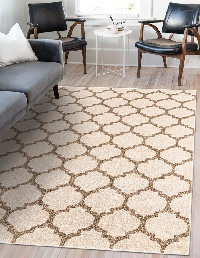Rugs.com Lattice Collection Rug – 10x13 Beige and Light Brown Medium-Pile Rug Perfect for Living Rooms, Large Dining Rooms, Open Floorplans