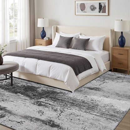 Toneed Abstract Area Rug Modern Washable Rug Soft Non Slip Rug Low Pile for Bedroom Living Room Dining Room Slate Grey 5x8 Feet