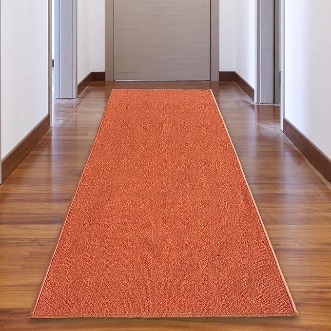 Custom Made Runner Rug Low Pile with Rubber Backing for Kitchen Foyer Hallway Entry Choose Your Length Size 26 Inch Wide Solid and Plain Orange Color (3 feet x 26 inch)