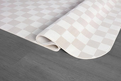Beverly Rug Modern Geometric Area Rug 6x9 Low-High Pile Durable Soft Abstract Checkered Indoor Rugs for Living Dining Room Office Stain Resistant Non Shedding Casual Indoor Carpet Beige White 6 x 9