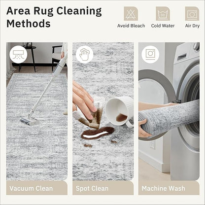 Runner Rug 2'6" x 14' Washable Non-Slip Runner Rugs for Kitchen Bathroom Laundry Room Vintage Ultra Thin Runners for Hallway Entryway Grey