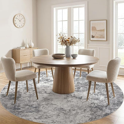 8ft Round Area Rug Living Room Rugs - 8x8 Washable Neutral Modern Abstract Soft Thin Rug Indoor Floor No Slip Rug Carpet for Bedroom Under Dining Table Home Office Decor - Grey